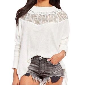 Free People Ivory Boho Lace Trim Thermal Top Size M